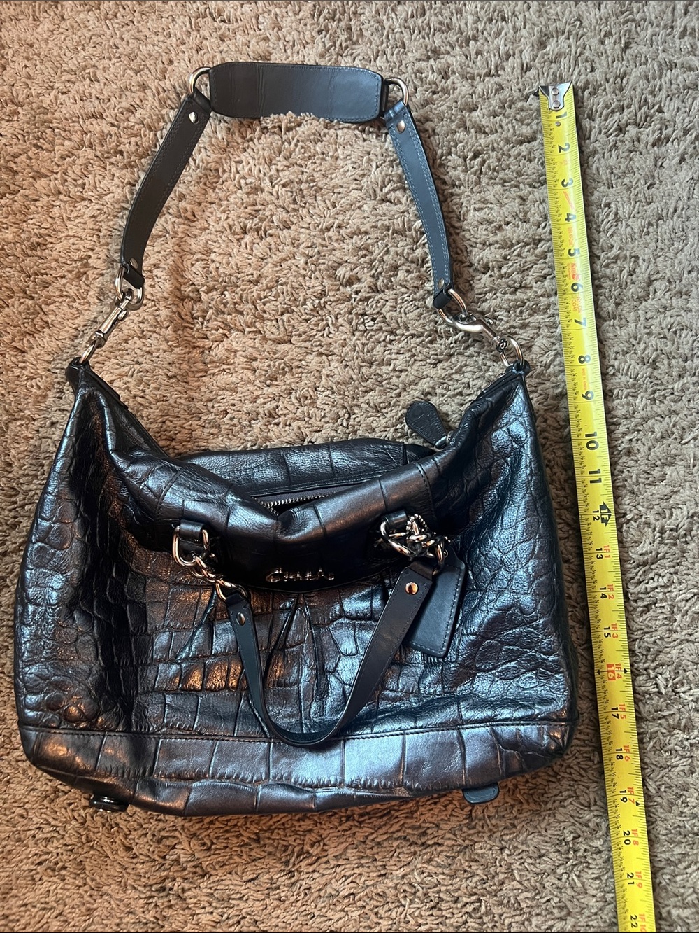 Y2K Coach Black Croc-Embossed Leather Shoulder Bag w/Chain Accents NL1126-F17660 - Picture 15 of 16